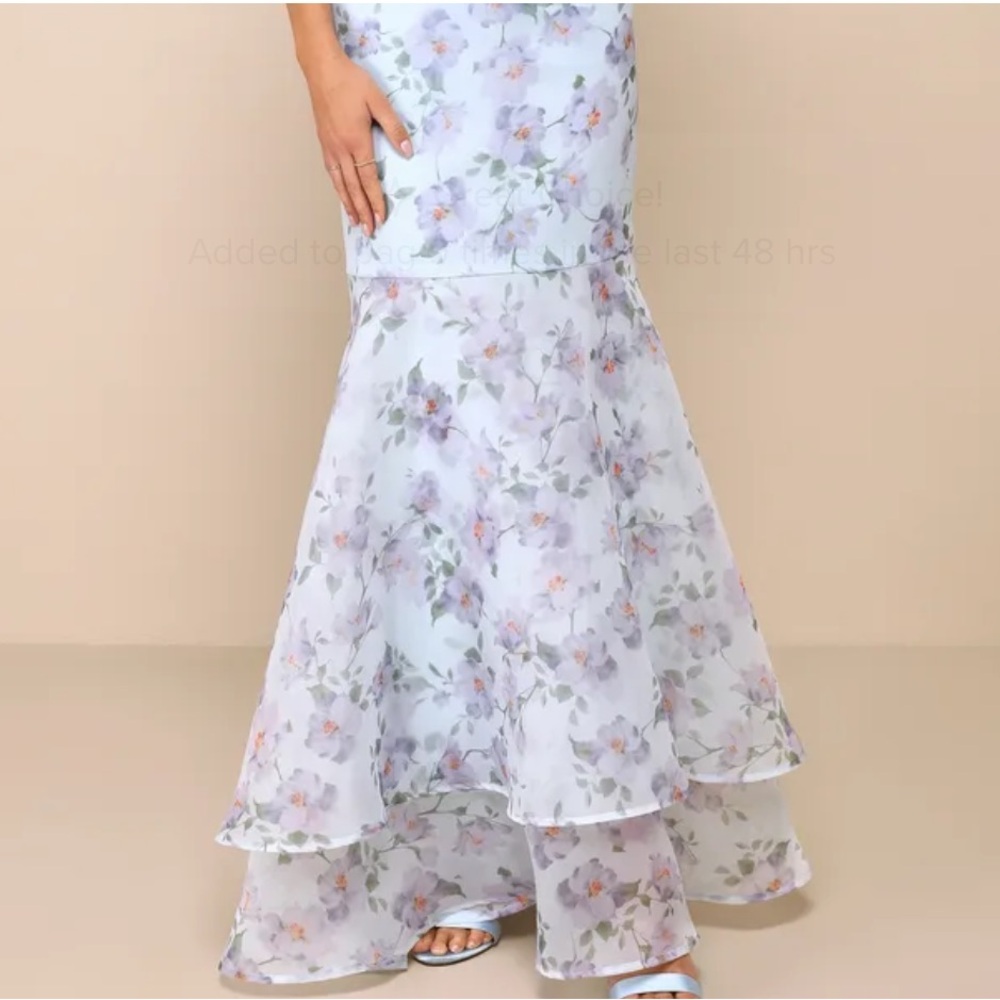 Pure Splendor Light Blue Floral Organza Trumpet
Maxi Dress - Picture 4 of 8
